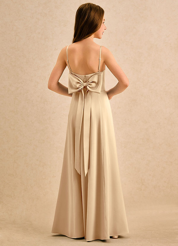 Azazie Chamomile Girls Formal Flower Girl Dresses Champagne A-Line Pleated Stretch Satin Dress image1
