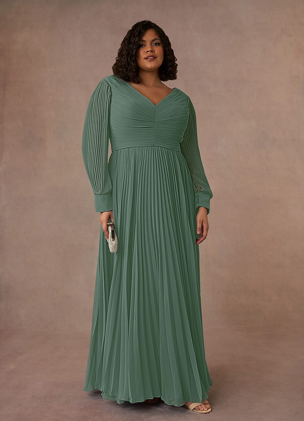 Azazie Zina Mother of the Brides Dresses Eucalyptus A-Line Pleated Chiffon Dress image1