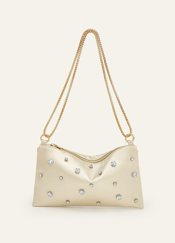 front Bolsa de ombro ajustável em cetim com detalhes em strass