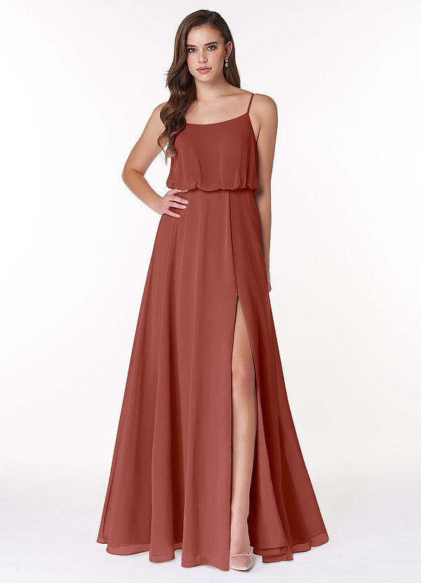 Azazie Lupe Bridesmaid Dresses Auburn A-Line Scoop Blouson Chiffon Dress image1