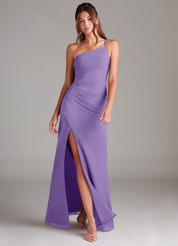 Azazie Eren Bridesmaid Dresses Tahiti Sheath One Shoulder Chiffon Dress image1