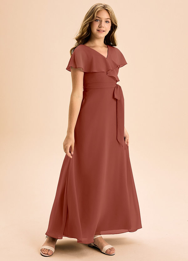 Azazie Lainey Junior Auburn A-Line with Pockets Chiffon Dress image1