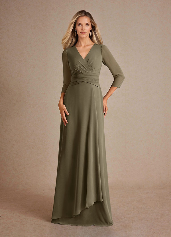Azazie Mayfield Vestidos de Madre de la Novia Vestido de Verde Sauce de Gasa de Corte En A con Plisado image1