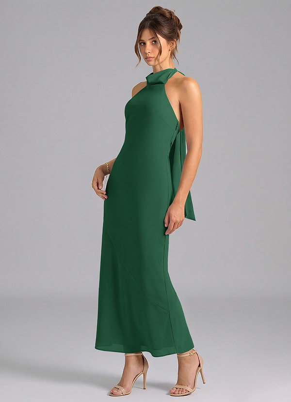 Azazie Velli Bruidsmeisjes Jurken Jurk van Chiffon met Zeemeermin Hoge Kraag Donkergroen image1