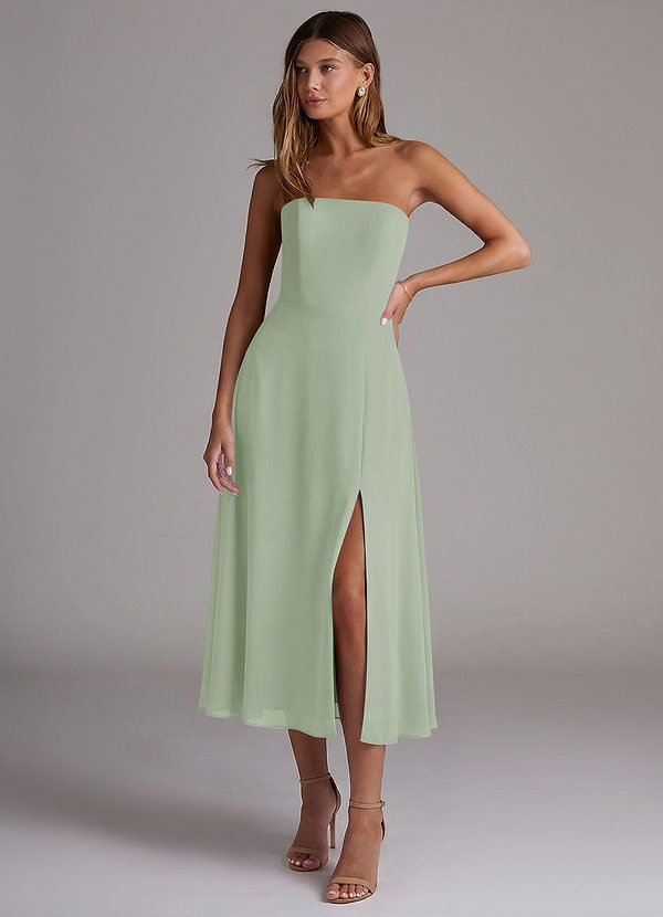 Azazie Wren Bridesmaid Dresses Dusty Sage A-Line Strapless Chiffon Dress image1