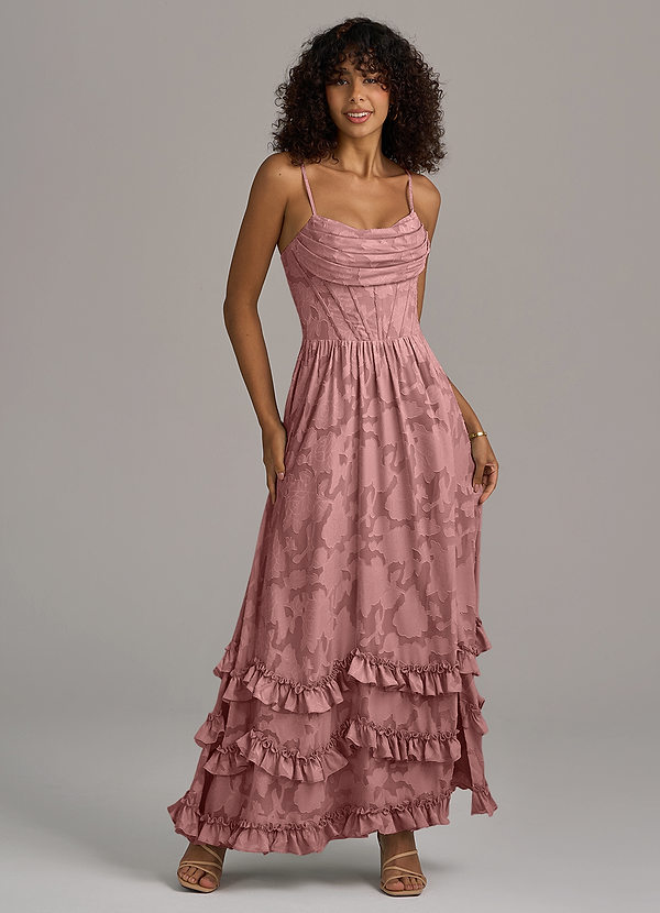 Azazie Lettie Bridesmaid Dresses Dusty Rose A-Line Corset Floral Burnout Dress image1