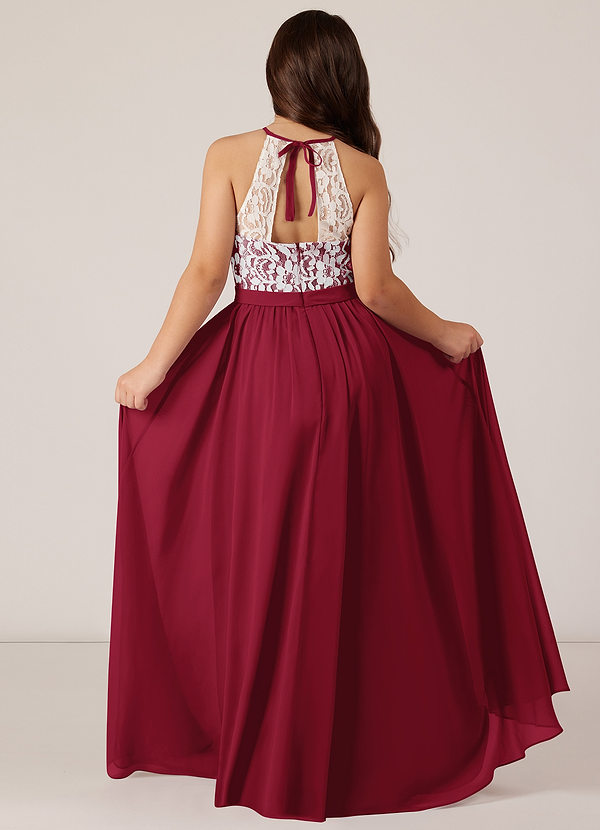 Azazie Fahari Junior Burgundy A-Line Lace Chiffon Dress image1