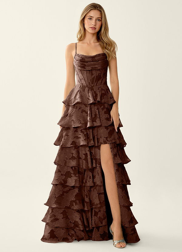Wrenana Mocha Coco Textured Floral Jacquard Prom Dress image1