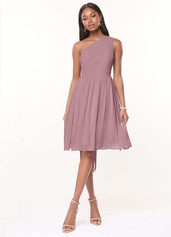Azazie Katrina Bridesmaid Dresses Dusty Rose A-Line One Shoulder Chiffon Dress image1