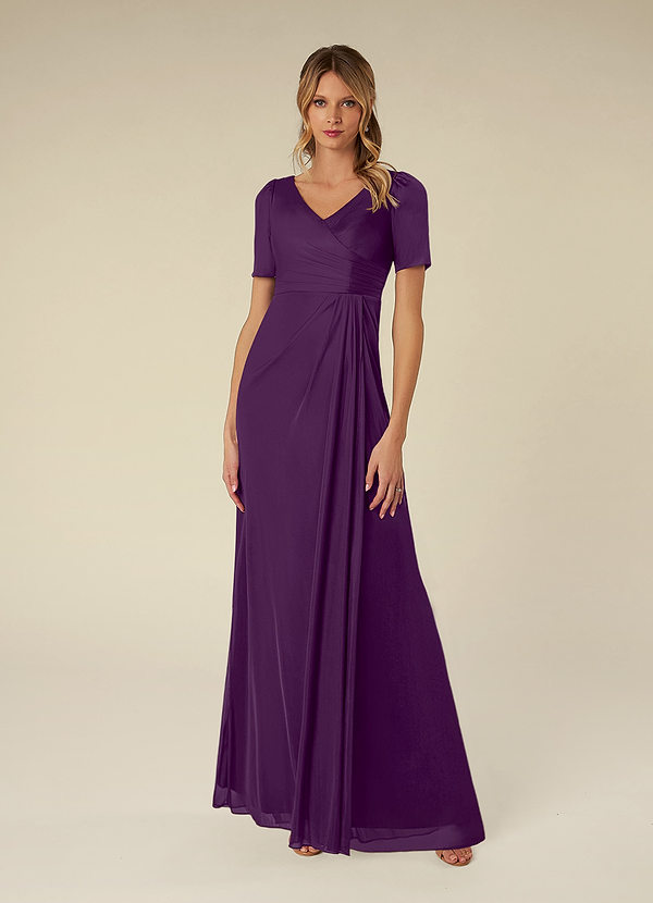 Azazie Bessie Brautmutterkleider A-Linie Plissee Gittergewebe Kleid Traube image1