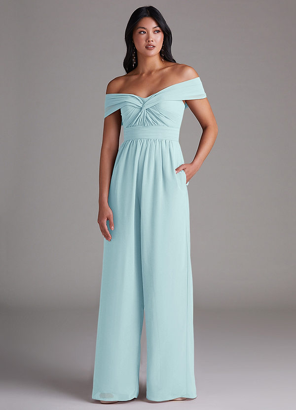 Azazie Lamara Brautjungfernkleider Wandelbar Schulterfrei Chiffon Overall/Jumpsuit Seegrün image1
