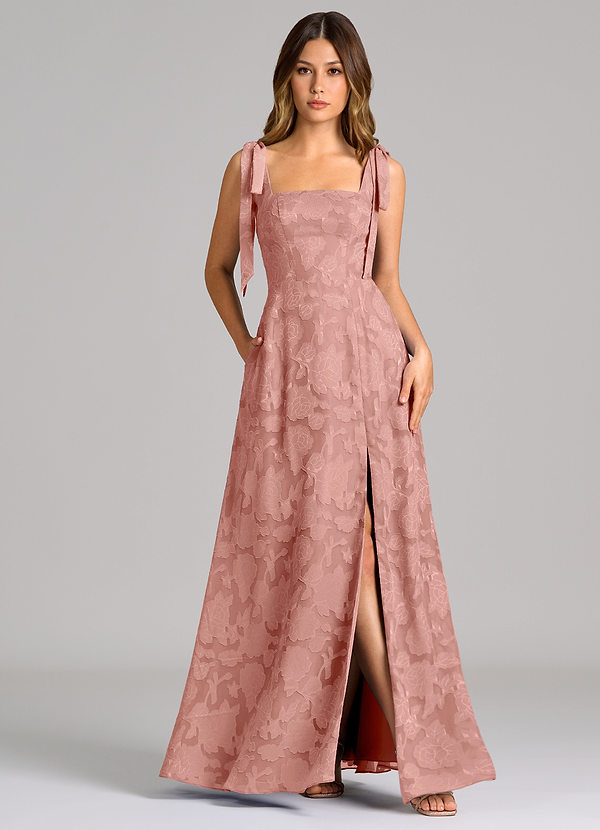 Azazie Debra Bridesmaid Dresses Rosette A-Line with Pockets Floral Burnout Dress image1