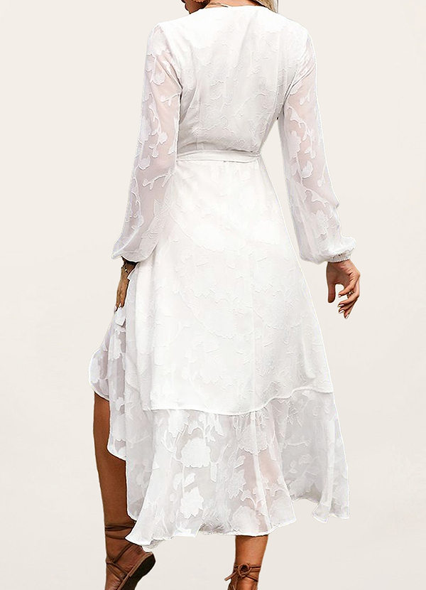 back Grace And Beauty White Burnout Floral Print Long Sleeve Midi Dress
