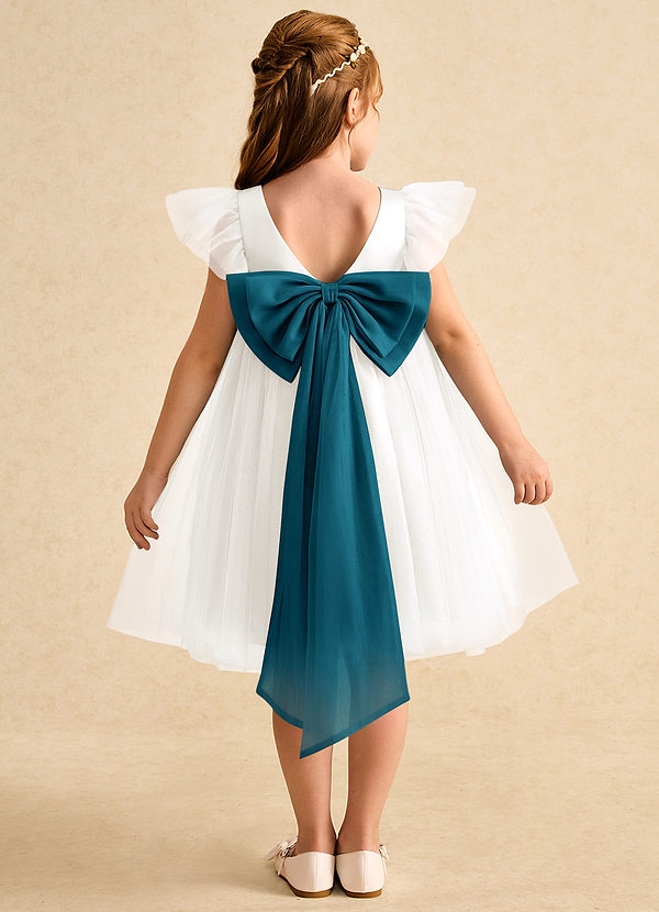 Azazie Munchkin Abiti da Ragazza di Fiori Abito A-Line in Tulle Fiocco Avorio Blu Inchiostro image1