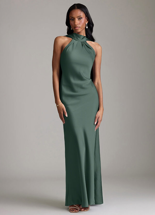 Azazie Cassiana Bruidsmeisjes Jurken Jurk van Stretch Satijn met Zeemeermin Geplooid Zeemos image1