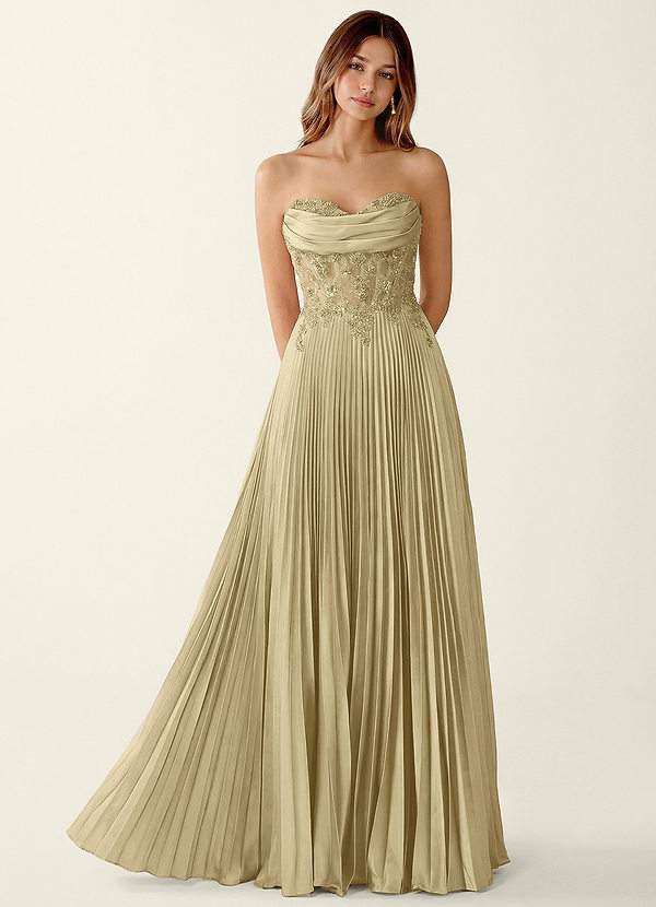 Clementine Champagne Satin Lace Up Back A-line Prom Dress image1