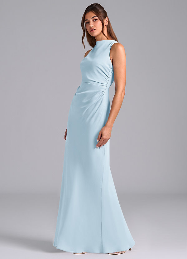 Azazie Evadne 신부 들러리 드레스 A라인 주름진 쉬폰 바닥 길이 드레스 image1