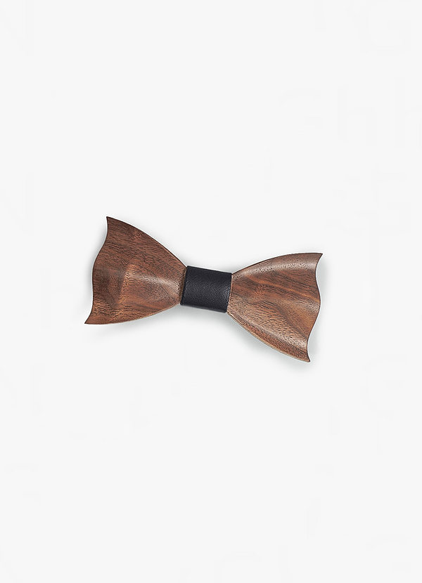 front Dark Wood Winged Bow Tie