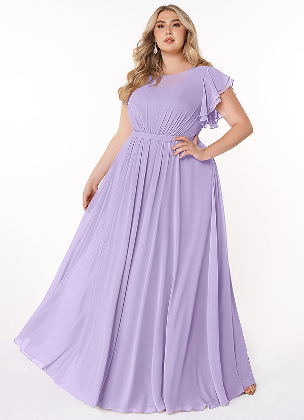 Azazie Daphne Modest Bridesmaid Dresses A-Line Ruffled Chiffon Floor-Length Dress image1