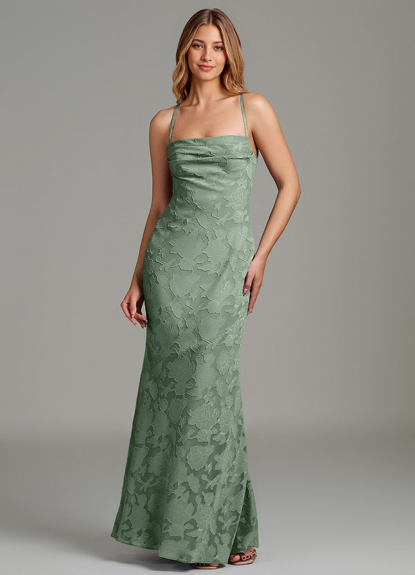 Azazie Ola Vestidos de dama de honor Vestido Matcha de Devorado Floral de Corte Sirena con Corsé image1