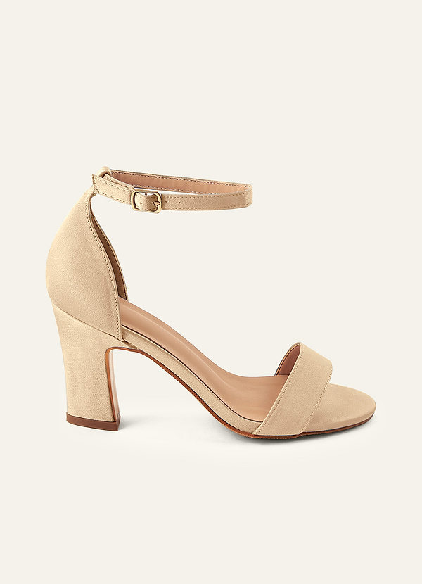 front Matching Color Stretch Satin One Strap Buckle Chunky Heel Sandals