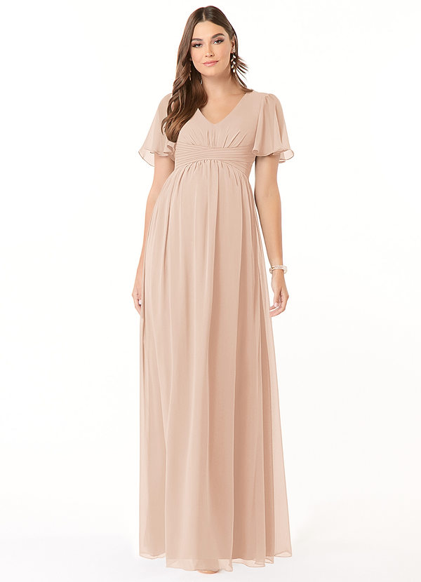 Azazie Verna Abiti da damigella premaman Abito A-Line Increspato con Scollo a V Chiffon Floor-Length image1