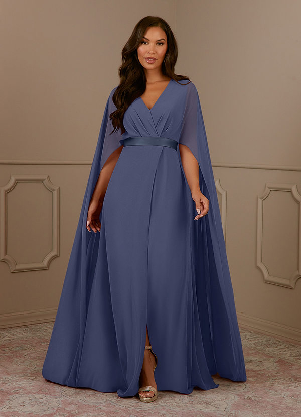 Azazie Isa Abiti da Mamma Sposa Abito A-Line in Chiffon Plissettato con Scollo a V Stormy image1