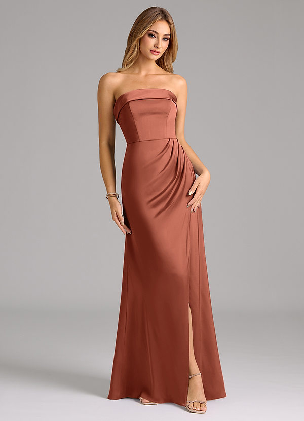 Azazie Aretha Bridesmaid Dresses Clay A-Line Strapless Stretch Satin Convertible Dress image1