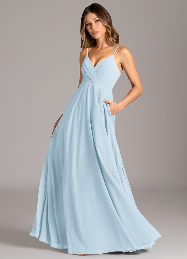 Azazie Amani Vestidos Dama de Honor Vestido de Azul Cielo de Gasa de Corte en A con Plisado image1