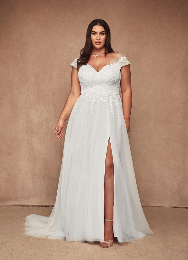 Azazie Bellisima Wedding Dresses Diamond White A-Line V-Neck Tulle Dress image1