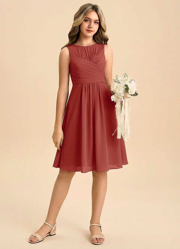 Azazie Skyla Junior Klä av A-Line i Chiffong Plisserad image1