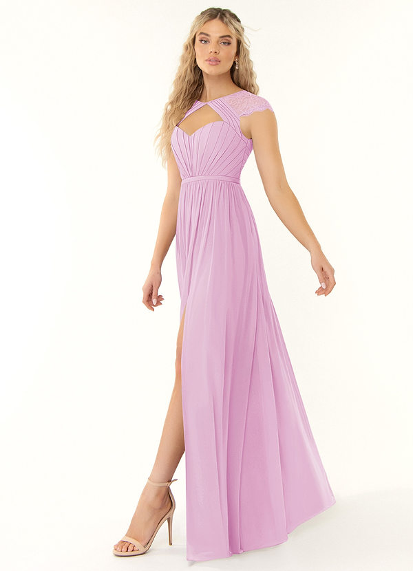 Azazie Cicely Bridesmaid Dresses A-Line Lace Chiffon Floor-Length Dress image1