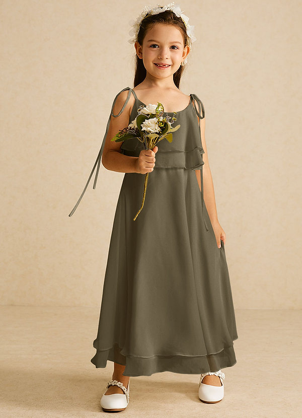 Azazie Temi Flower Girl Dresses Willow Green A-Line Spaghetti Strap Chiffon Dress image1