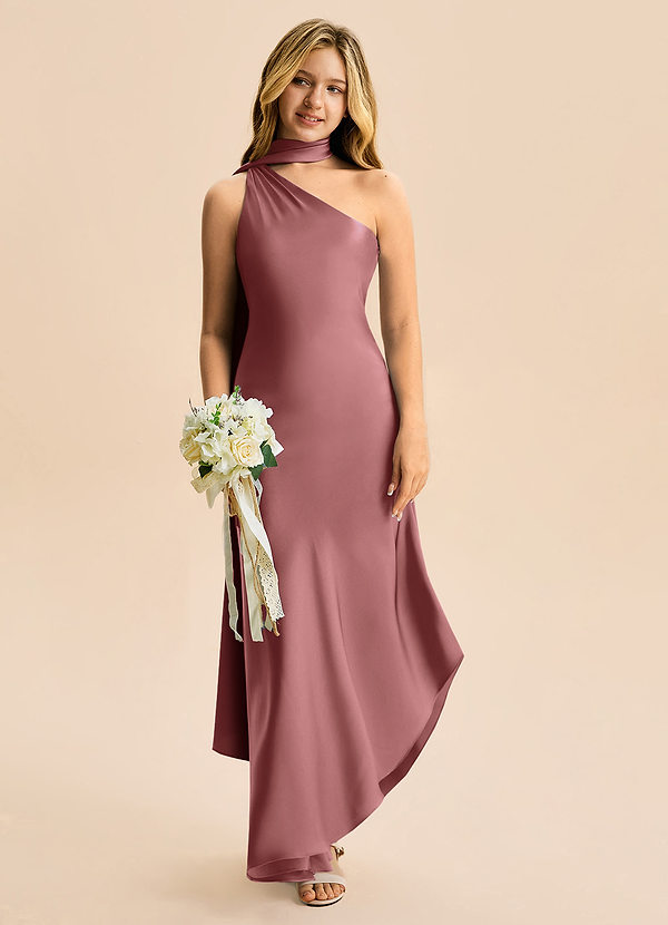 Azazie Briony Junior Etui Plissee Stretch-Satin Kleid Amethyst image1