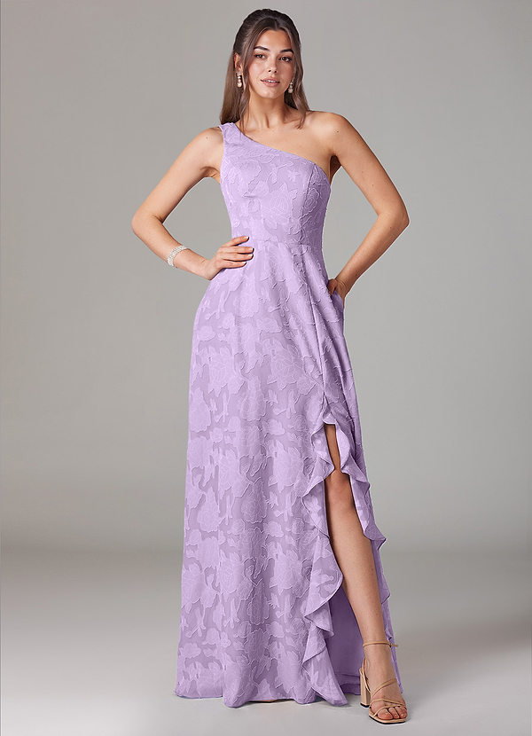 Azazie Ellianna Bridesmaid Dresses Lilac A-Line One Shoulder Floral Burnout Dress image1