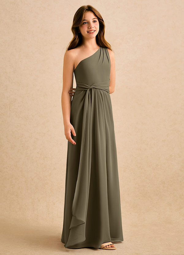 Azazie Tilda Girls Formal Bloemenmeisjes Jurken Kolom Jurk van Chiffon One-Shoulder Wilgengroen image1