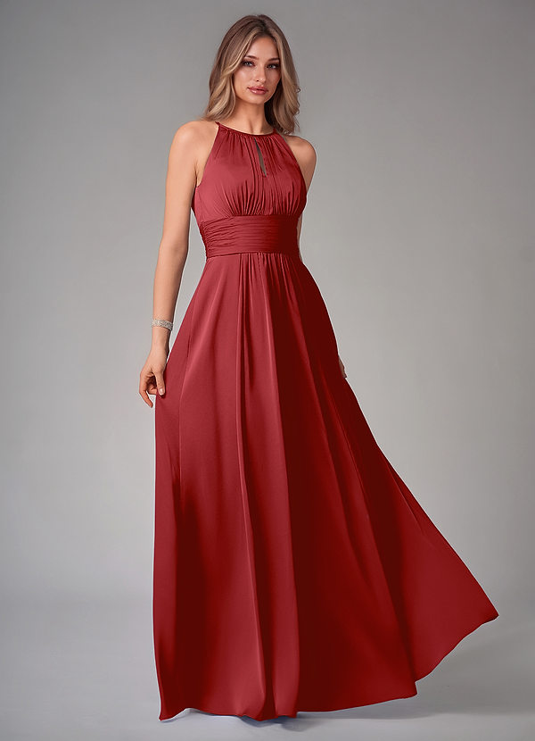 Azazie Bonnie Abiti da Damigella Abito A-Line in Raso Elasticizzato Plissettato Melograno image1