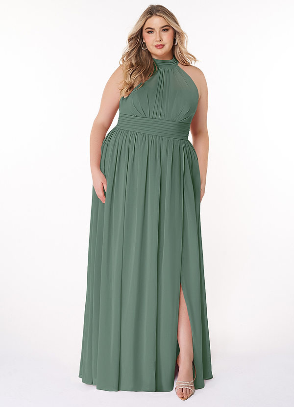 Azazie Iman Bridesmaid Dresses Eucalyptus A-Line A-Line Ruched Chiffon Dress image1