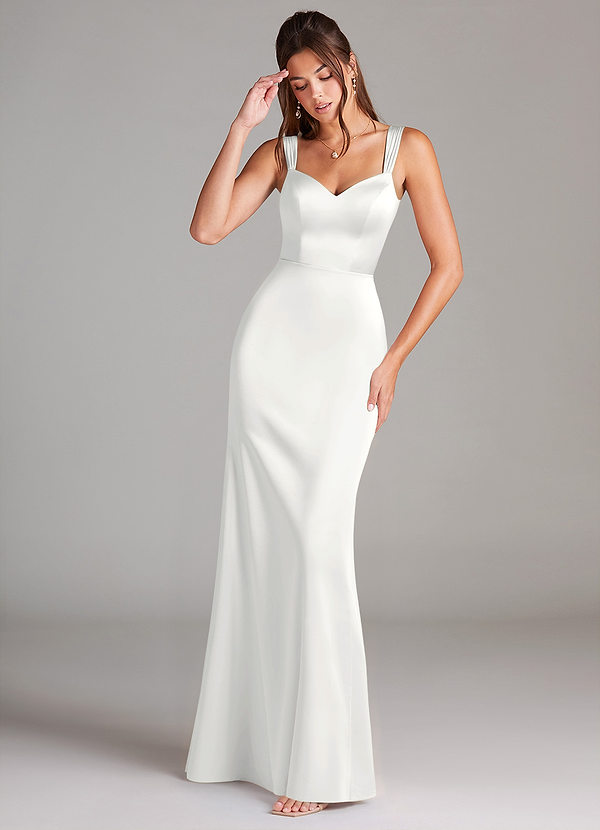 Azazie Denice Bridesmaid Dresses White Sheath Pleated Stretch Satin Dress image1
