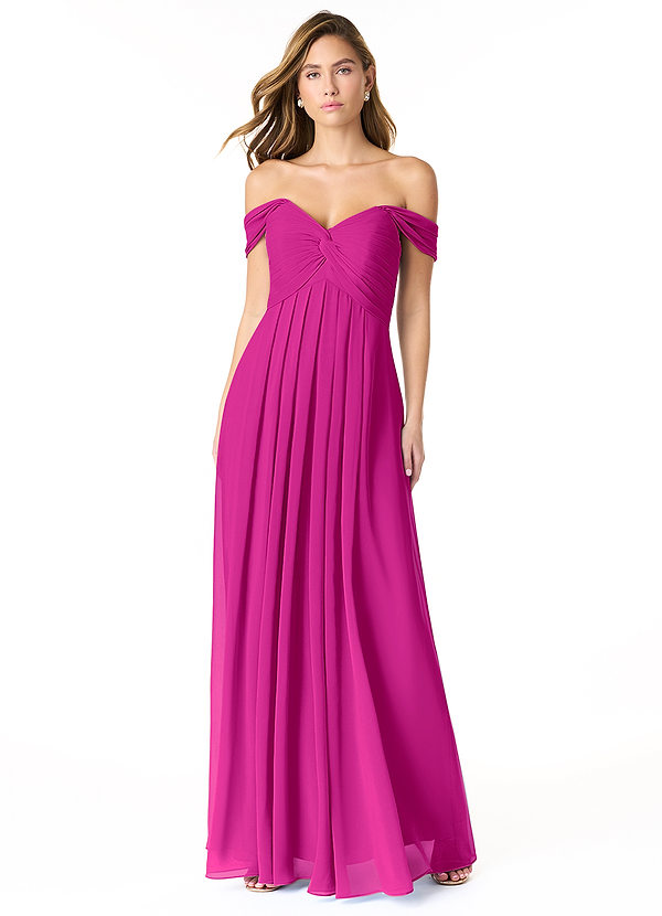 Azazie Kaitlynn Robes Demoiselle d'honneur Robe Empire Convertible en Mousseline de soie Gerafft Fuchsia image1
