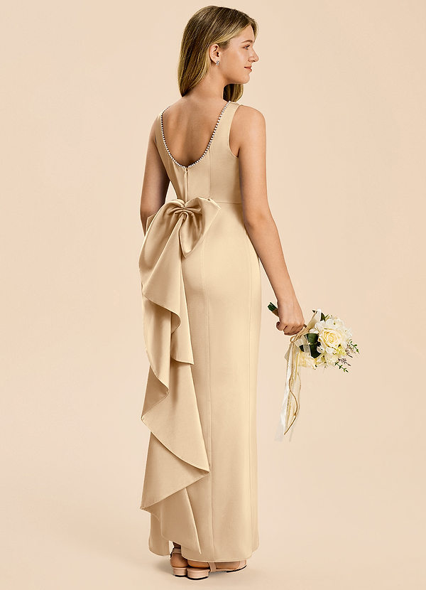 Azazie Emi Junior Champagne Sheath Bow Stretch Satin Dress image1