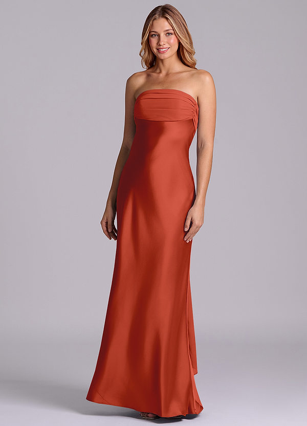 Azazie Ailanie Brudtärneklänningar Klä av Tubklänning i Stretch Satin Axelbandslös Rost image1