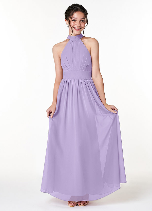 Azazie Iman Junior Vestido de Lila de Gasa de Corte en A con Plisado image1