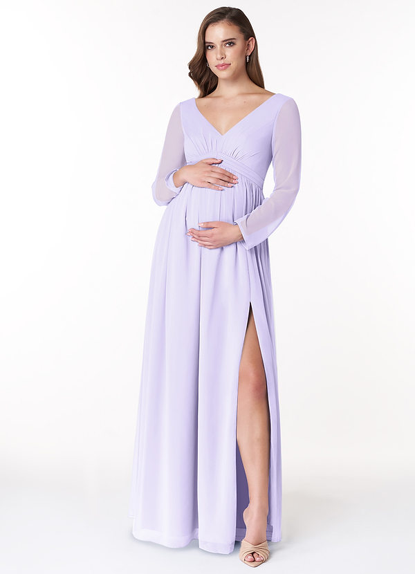 Azazie Teton Maternity Bridesmaid Dresses A-Line Long Sleeve Chiffon Floor-Length Dress image1