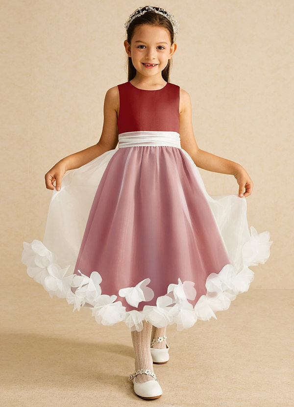 Azazie Stardust Flower Girl Dresses Terracotta A-Line Sleeveless Organza Dress image1
