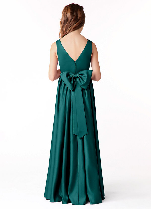 Azazie Hathaway Junior Peacock A-Line Bow Stretch Satin Dress image1