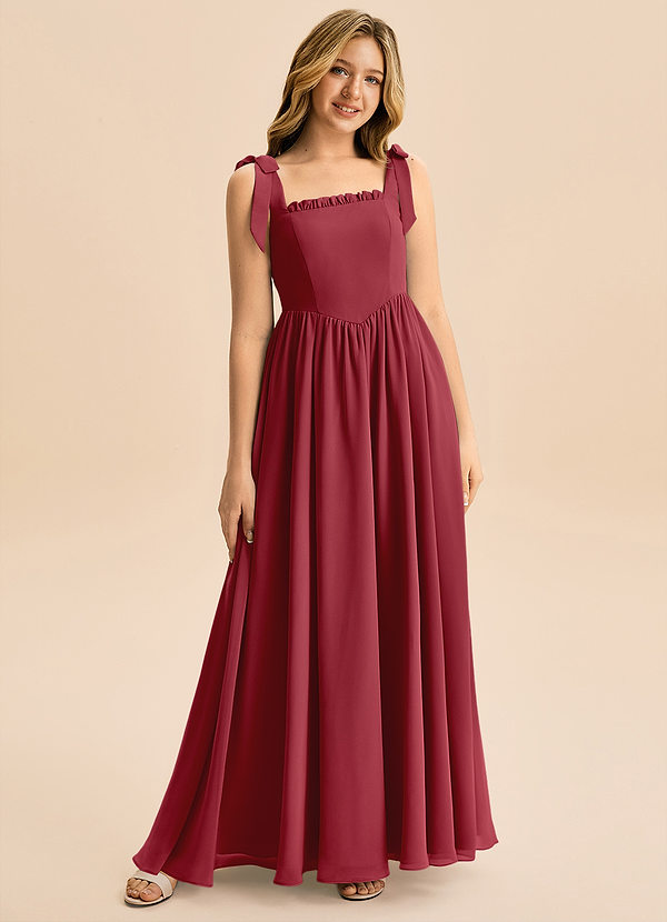 Azazie Delia Junior Abito A-Line in Chiffon Fiocco Melograno image1