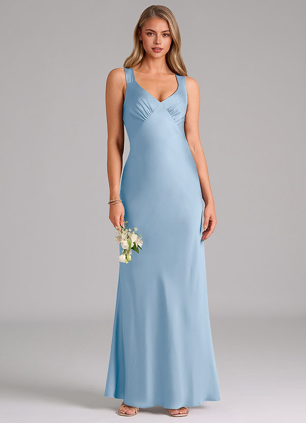 Azazie Kamila Brudepigekjoler En streg Plisseret Stræk satin Gulv-længde Kjole image1