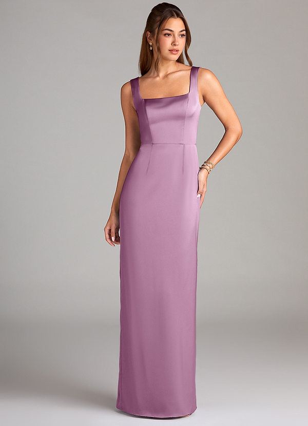 Azazie Flori Bridesmaid Dresses Wisteria Sheath Side Slit Stretch Satin Dress image1