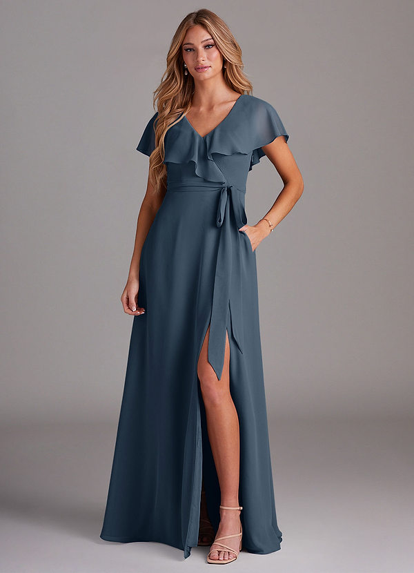 Azazie Lainey Bridesmaid Dresses Vestido Netuno de Chiffon de Linha A com com bolsos image1